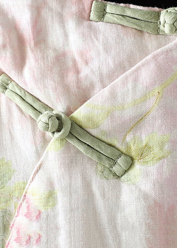 Pink Stand Collar Patchwork Print Fine Cotton Filled Oriental Coats in Winter