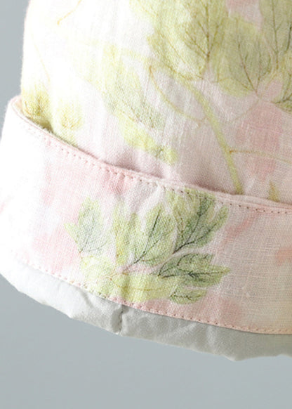 Pink Stand Collar Patchwork Print Fine Cotton Filled Oriental Coats in Winter