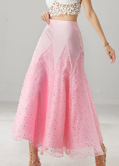 Pink Zircon Patchwork Tulle Dance Skirt Spring