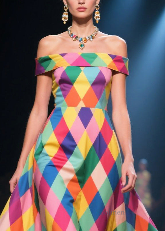 Polychrome Plaid Three-dimensional Flower Silk Strapless Dress Summer