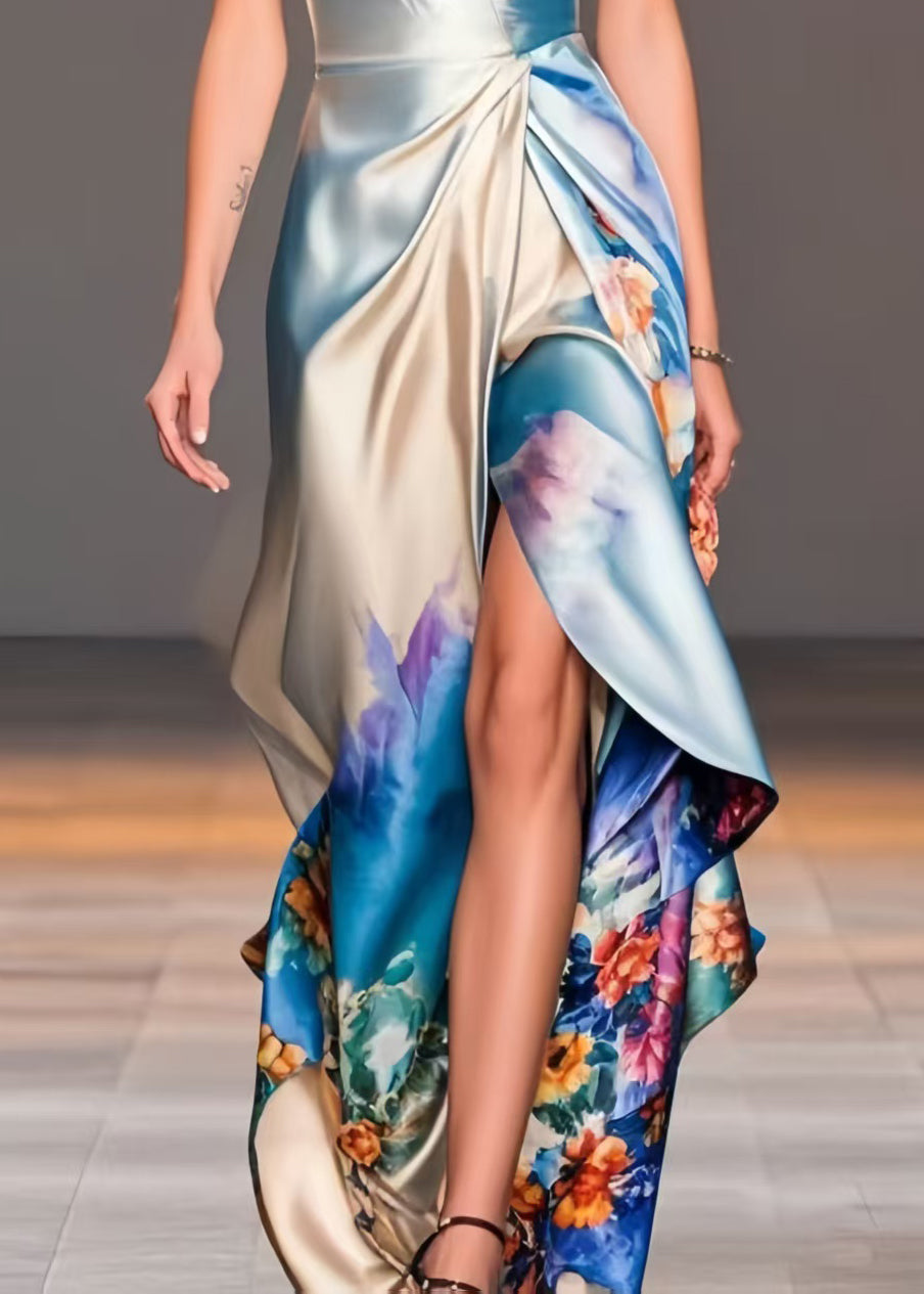 Print Asymmetrical Design Backless Vestidos Dress Summer
