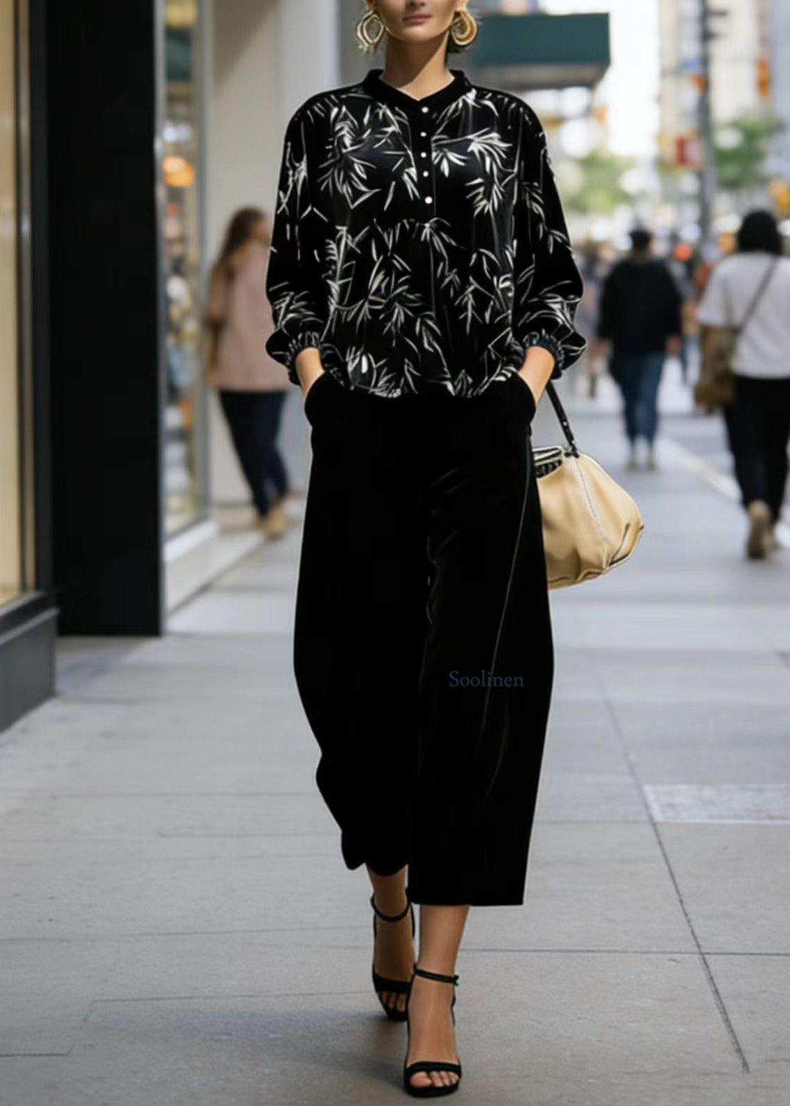 Print Top and Pants Velvet Two Pieces Set Spring
