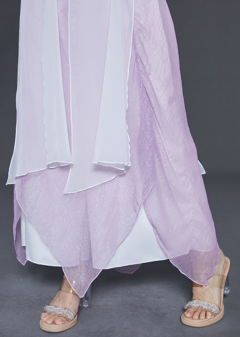 Purple Asymmetrical Chiffon Dance Skirt Pants Summer