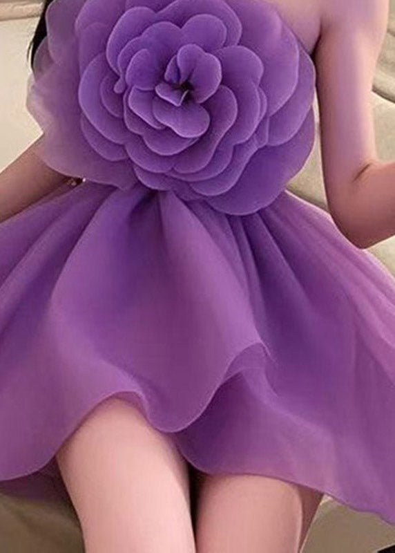 Purple Cold Shoulder Tulle Mid Dresses Summer