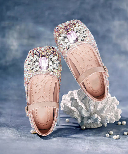 Purple Crystal Zircon Kids Buckle Strap Flat Shoes