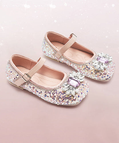 Purple Crystal Zircon Kids Buckle Strap Flat Shoes