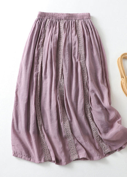 Purple Elastic Waist Lace Patchwork Linen Skirt Summer