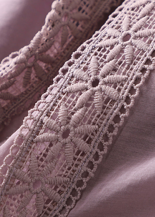 Purple Elastic Waist Lace Patchwork Linen Skirt Summer
