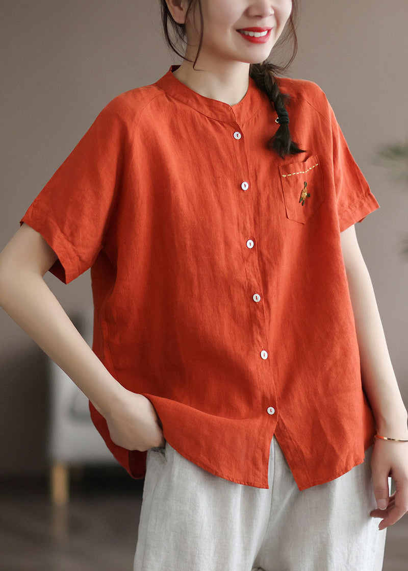 Purple Embroideried Patchwork Linen Blouse Top Summer