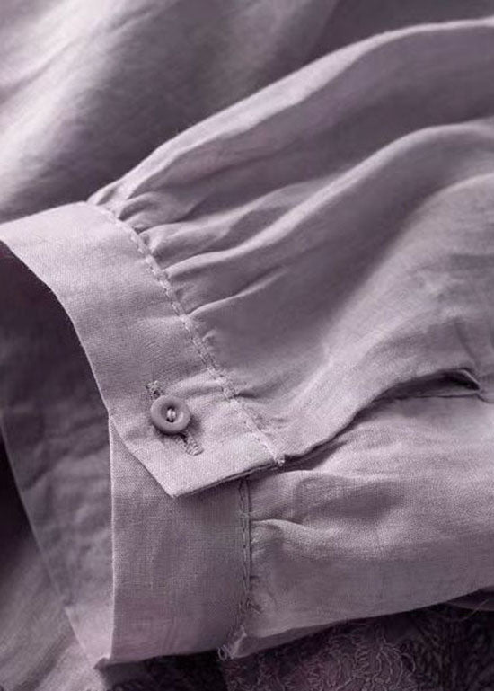 Purple Embroideried Patchwork Linen T Shirt Top Summer