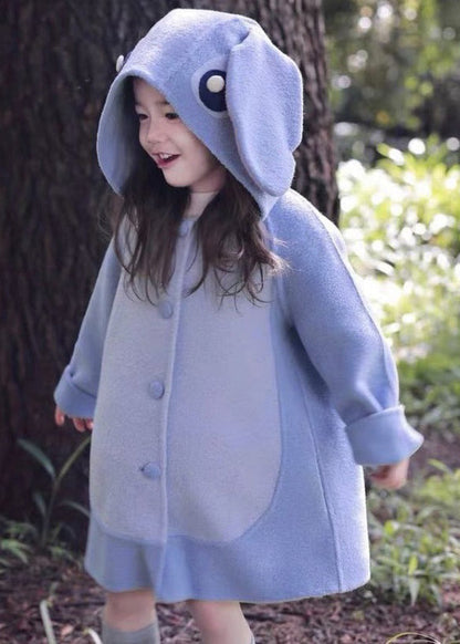 Purple Hooded Pockets Patchwork Woolen Coat Spring