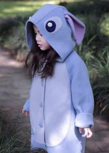 Purple Hooded Pockets Patchwork Woolen Coat Spring