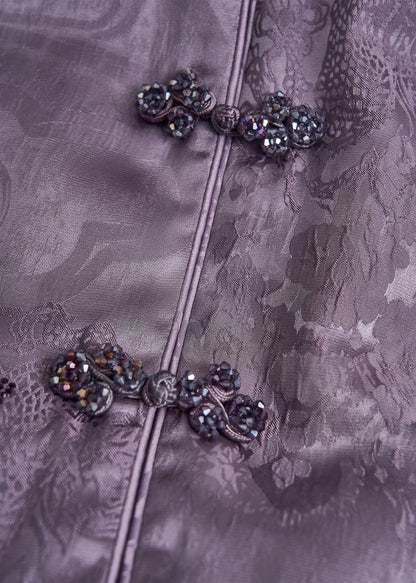 Purple Mandarin Collar Rhinestone Silk Velvet Vests Fall