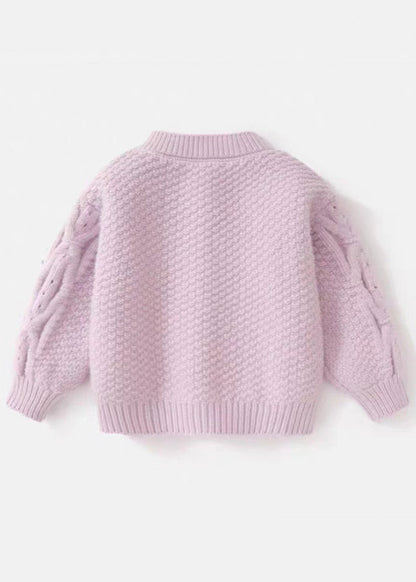 Purple O-neck Button Cotton Knit Cardigans Spring