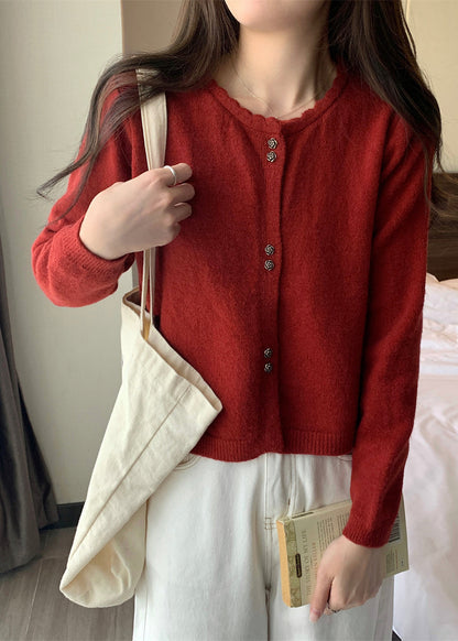 Purple O Neck Button Short Knit Coat Fall
