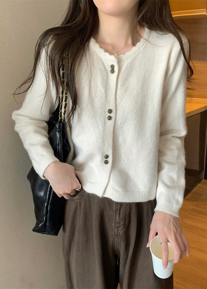 Purple O Neck Button Short Knit Coat Fall