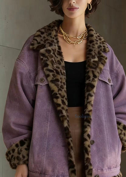 Purple Pockets Wear on Both Sides Faux Fur Jacket Winter