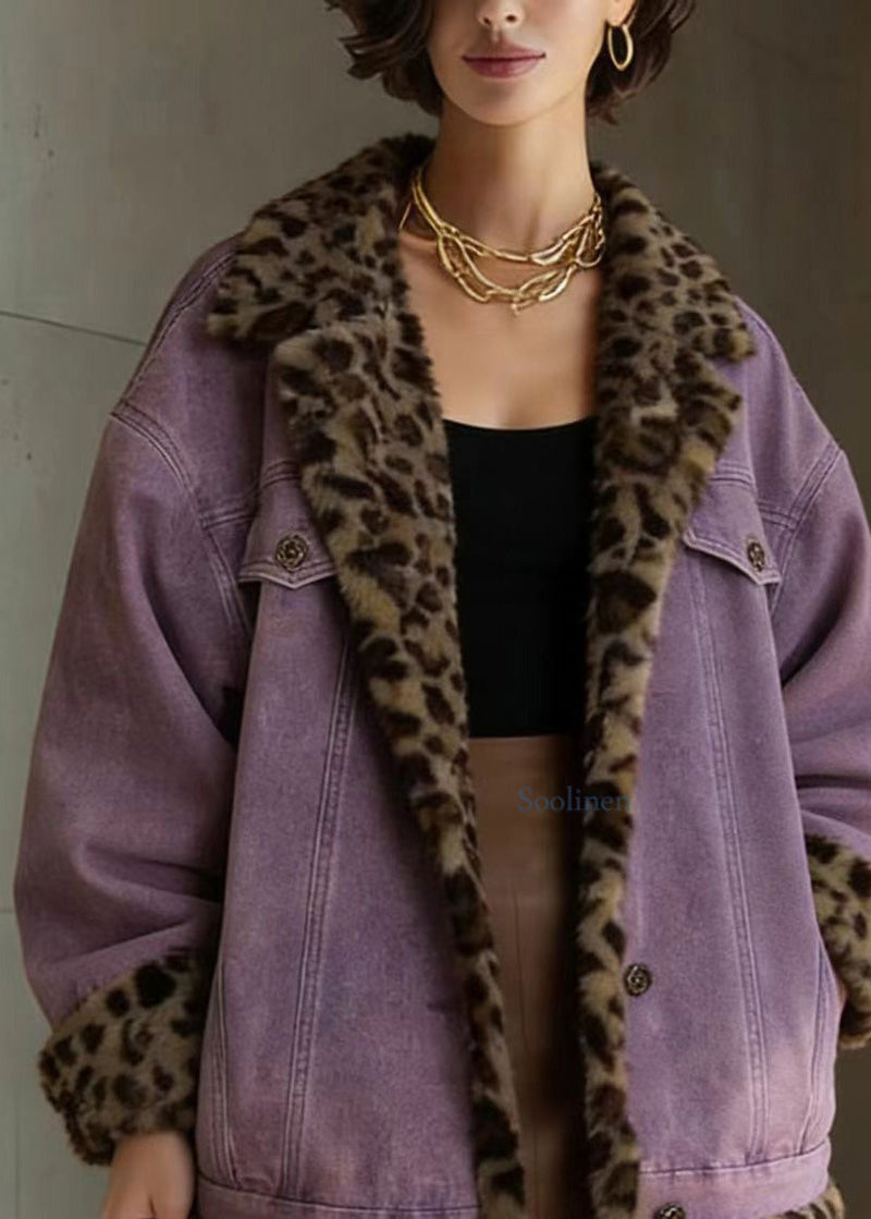Purple Pockets Wear on Both Sides Faux Fur Jacket Winter