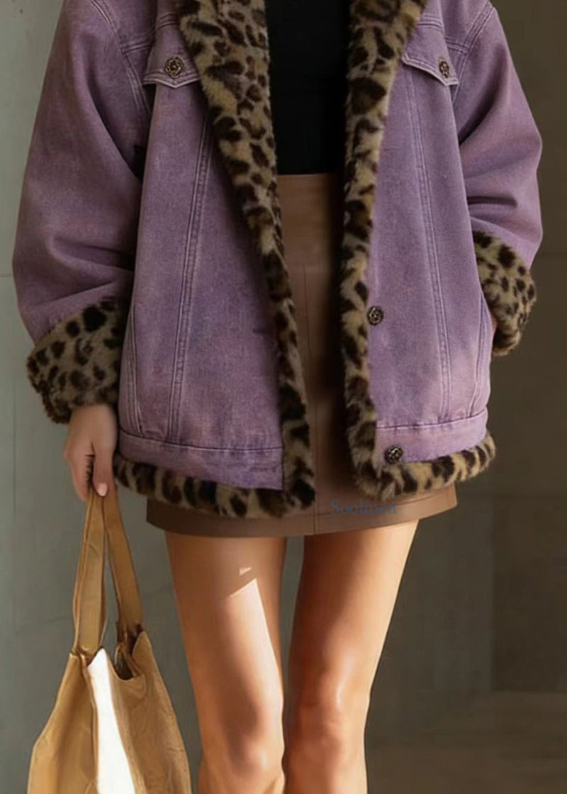 Purple Pockets Wear on Both Sides Faux Fur Jacket Winter