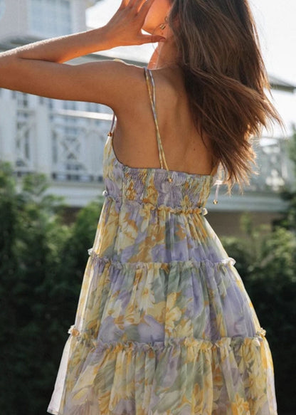 Purple Print Chiffon Tea Dress Summer
