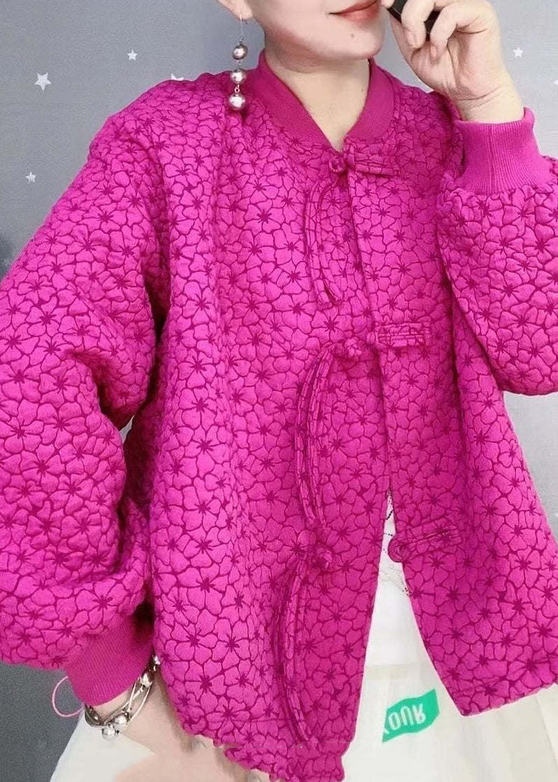 Purple Red Oversized Chinese Button Cotton Coats Fall