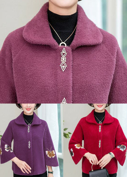 Purple Square Collar Mink Hair Knitted Coats Winter