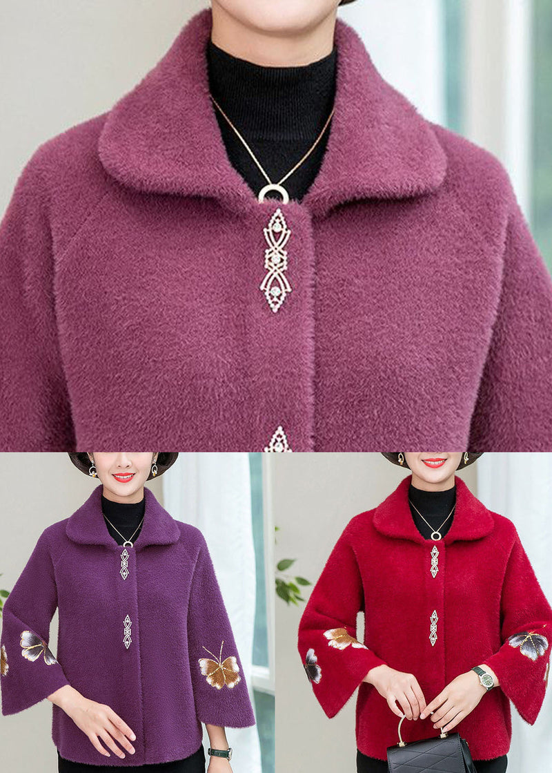 Purple Square Collar Mink Hair Knitted Coats Winter