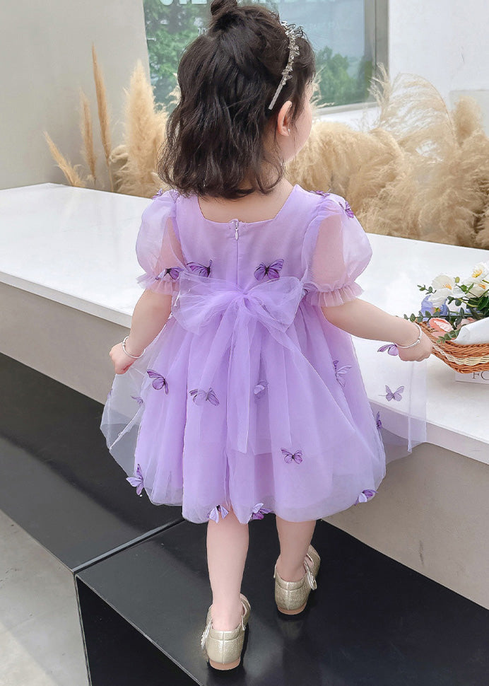 Purple Square Collar Tulle Long Dresses Summer