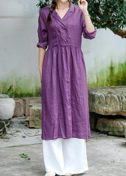 Purple Tunic Notched Tie Waist Spring Dress