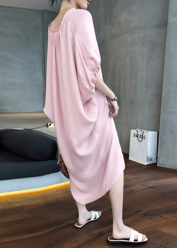 Purple V Neck Patchwork Silk Maxi Dresses Long Sleeve