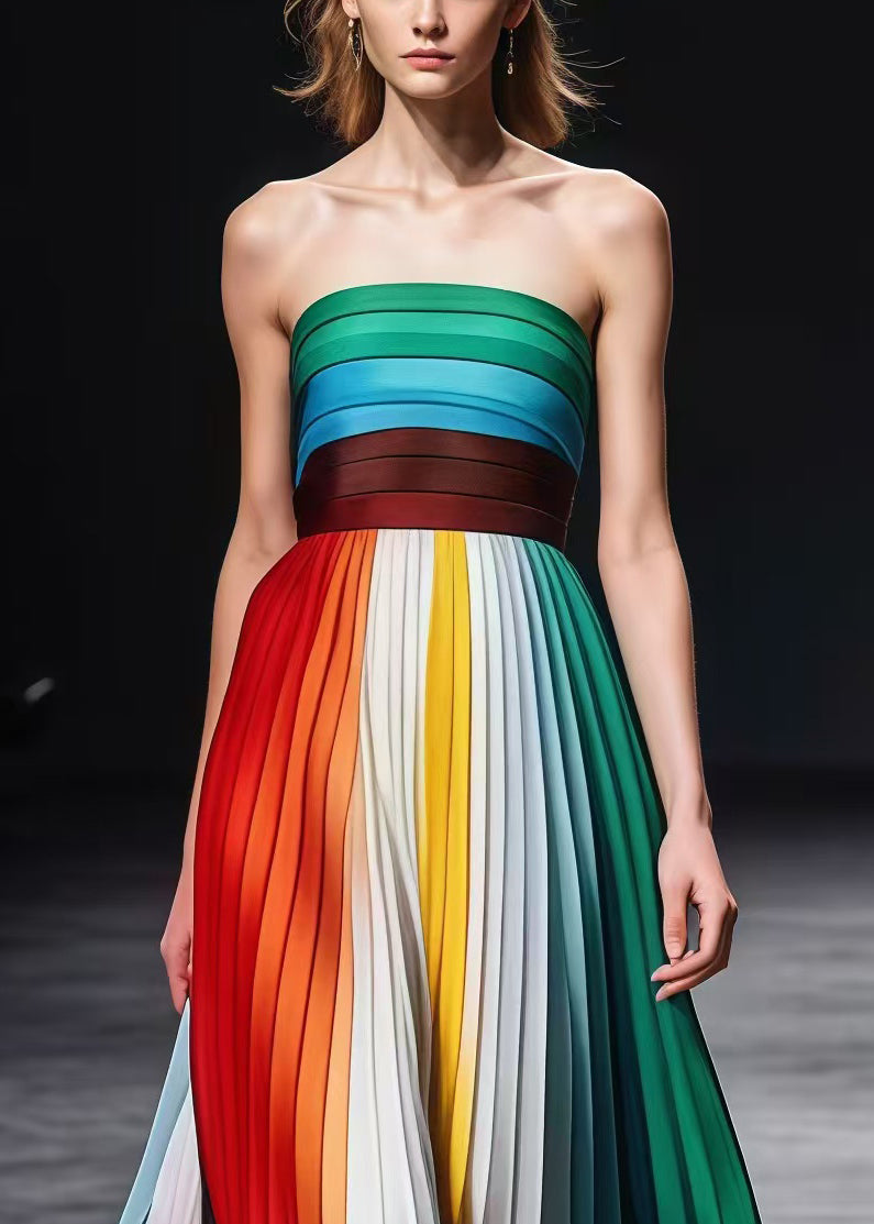 Rainbow Backless Wrinkled Chiffon Strapless Dresses Summer