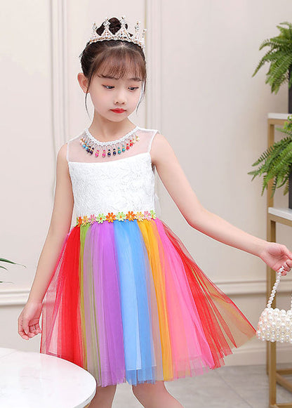 Rainbow Daisy Tassel Tulle Kids Dress Summer