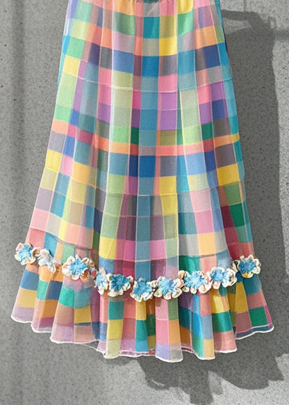Rainbow Plaid Tulle a Line Skirts Summer