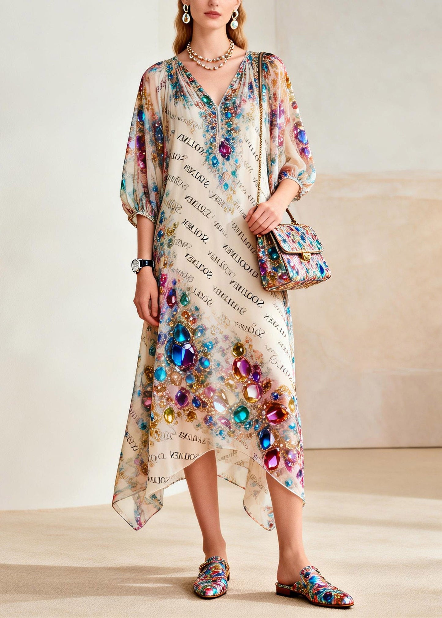 Rainbow Print Holiday Maxi Dress Summer