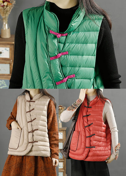Red Chinese Button Warm Duck Down Filled Witner Vest