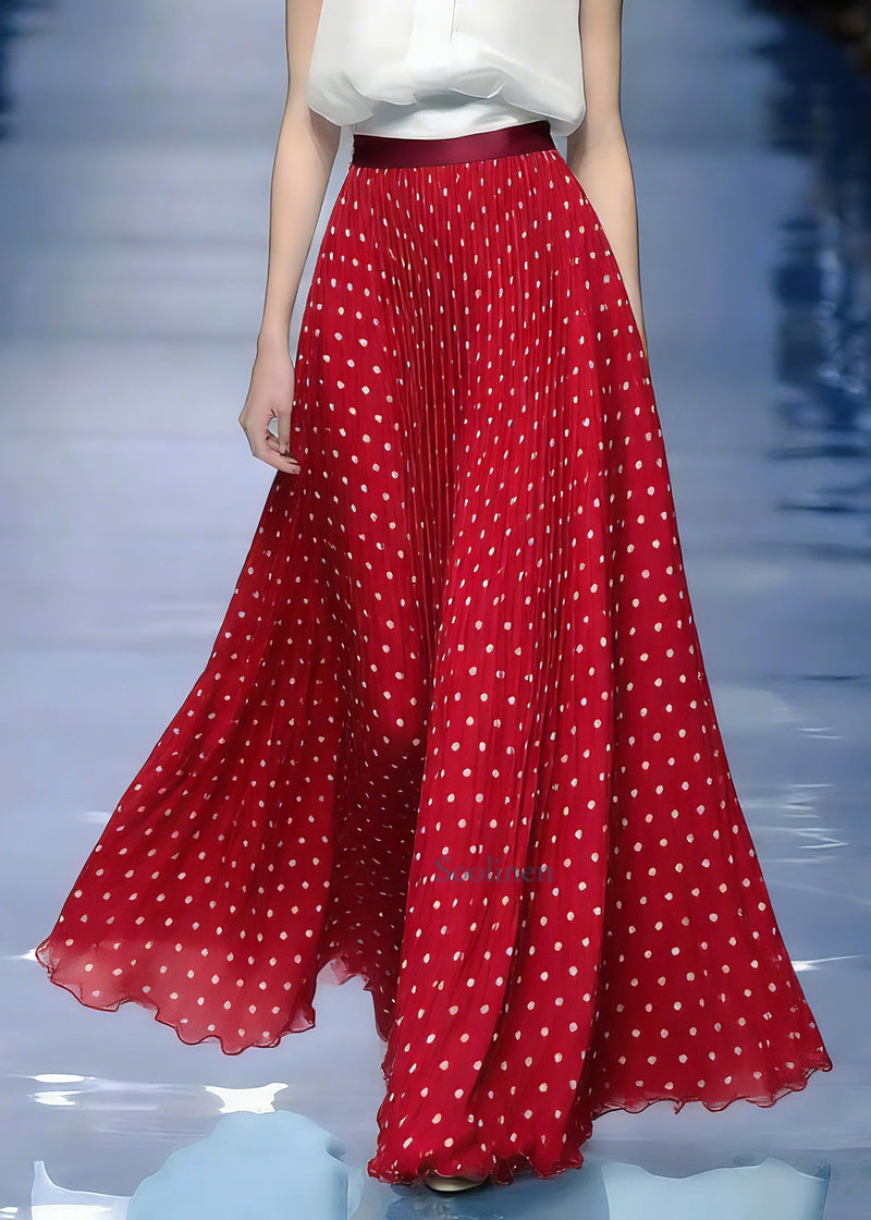 Red Elastic Waist Dot Maxi Skirts Summer