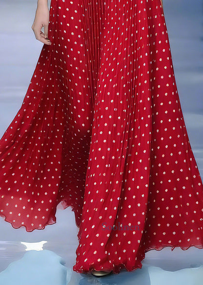 Red Elastic Waist Dot Maxi Skirts Summer