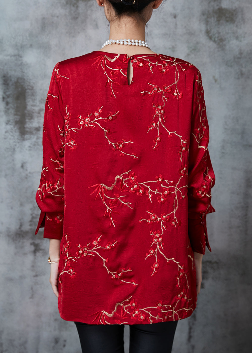 Beautiful Red Embroidered Silk Blouses Fall