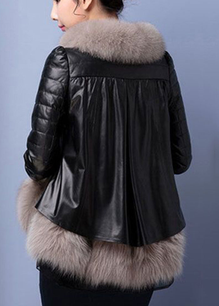 Red Fox Collar Patchwork Duck Down Down Sheepskin Coat Winter