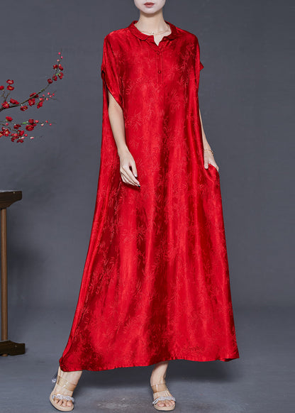 Red Jacquard Silk Robe Dresses Oversized Summer