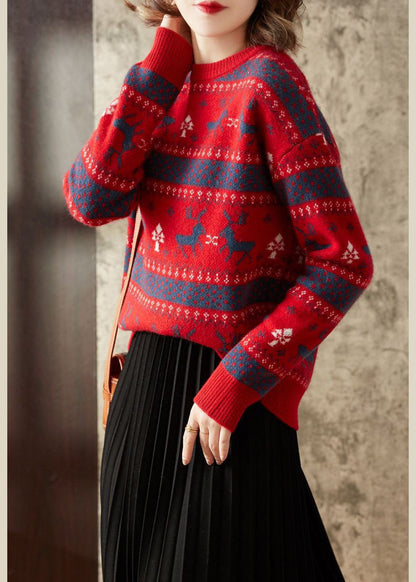 Red O-neck Brief Loose Fall Sweater