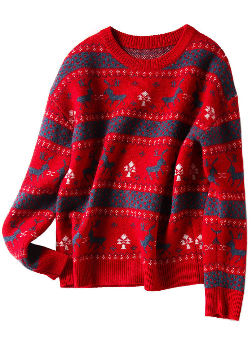 Red O-neck Brief Loose Fall Sweater