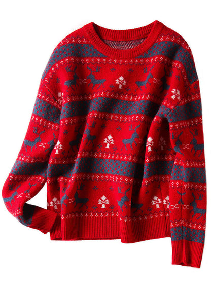 Red O-neck Brief Loose Fall Sweater