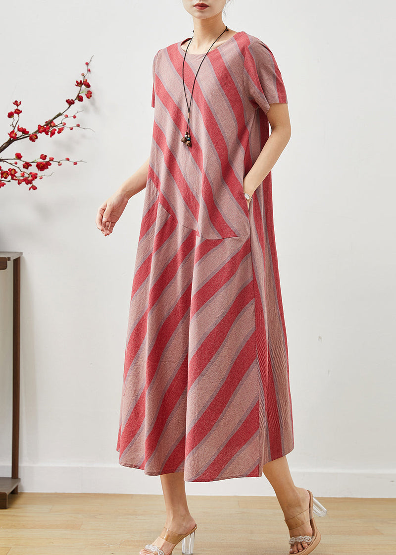 Red Oversized Striped Cotton Robe Dresses Summer