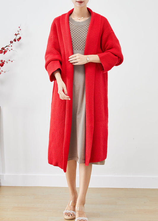 Red Oversized Warm Knit Cardigans Fall