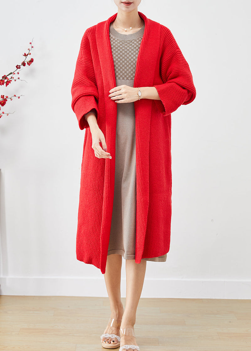 Red Oversized Warm Knit Cardigans Fall