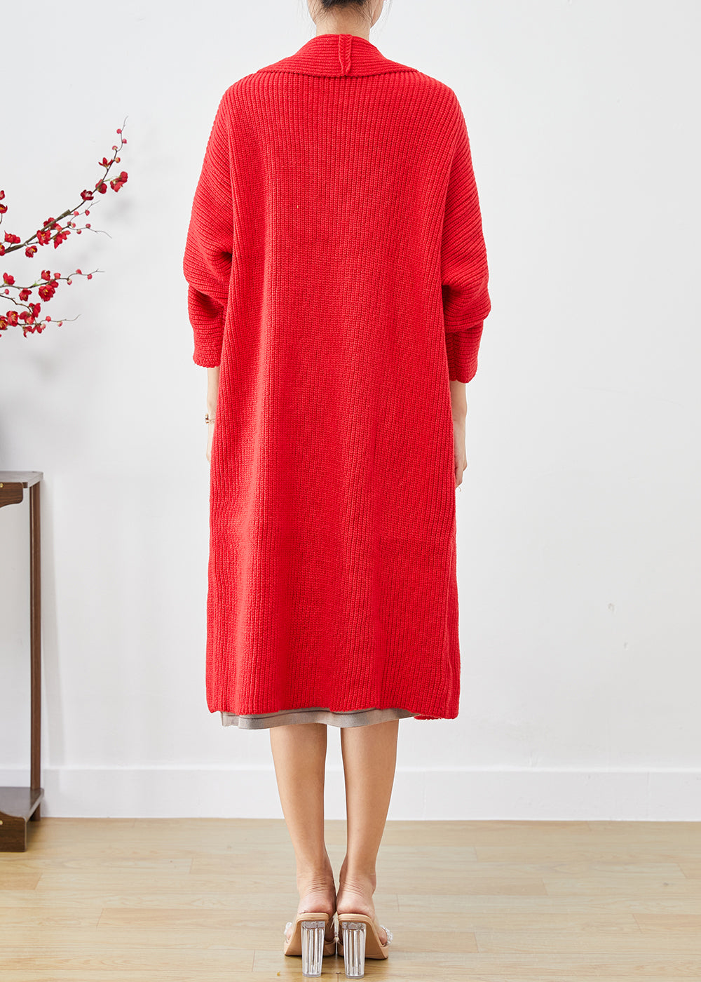 Red Oversized Warm Knit Cardigans Fall