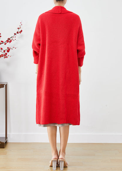 Red Oversized Warm Knit Cardigans Fall