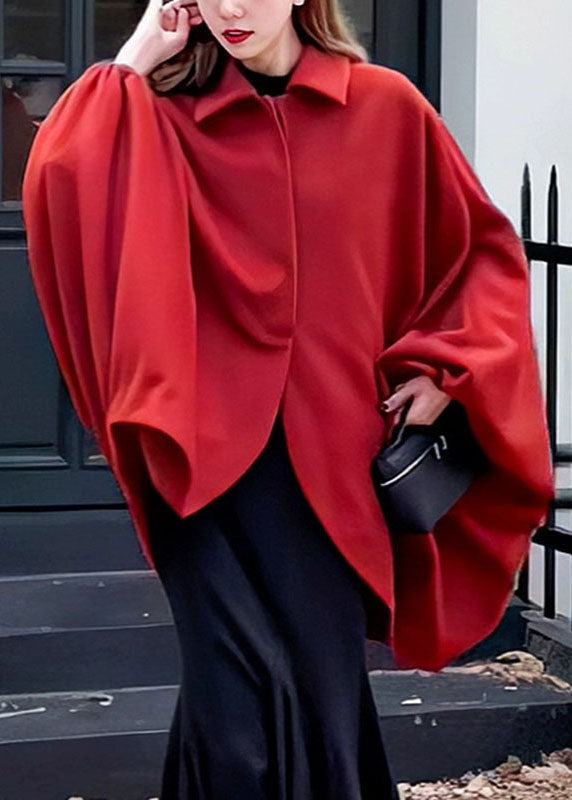 Red Peter Pan Collar Asymmetrical Woolen Cape Bracelet Sleeve