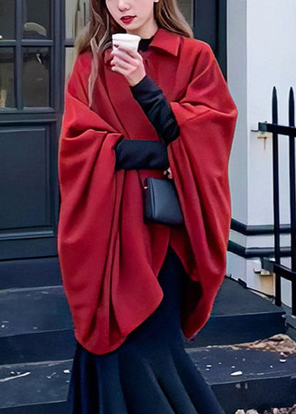 Red Peter Pan Collar Asymmetrical Woolen Cape Bracelet Sleeve